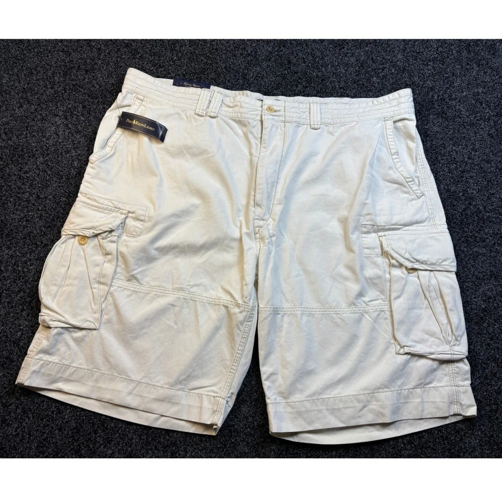 Polo Ralph Lauren Gellar Fatigue Shorts Mens 46B Big‎ Tall Cream Cargo Chino New